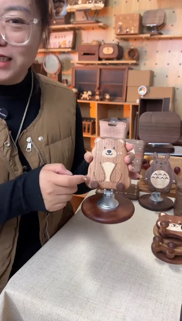 木乌檀木小熊手机支架