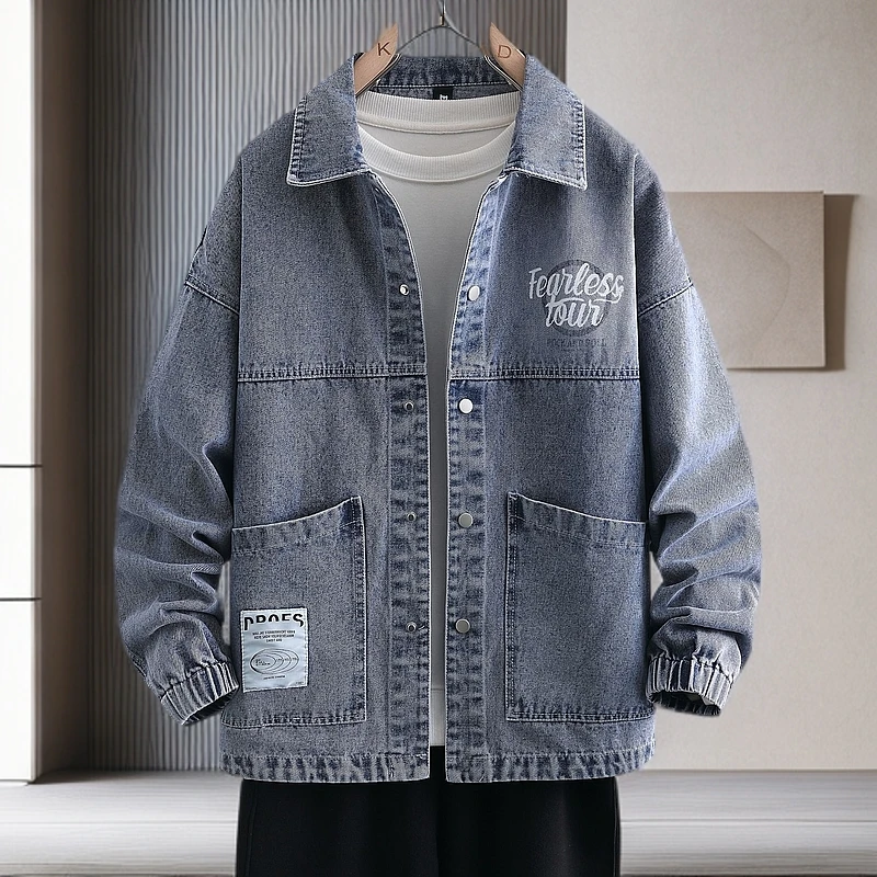 春秋新款男士男款牛仔夹克外套潮流宽松学生翻领帅气休闲上衣男