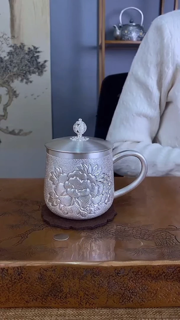 不二银工牡丹马克杯