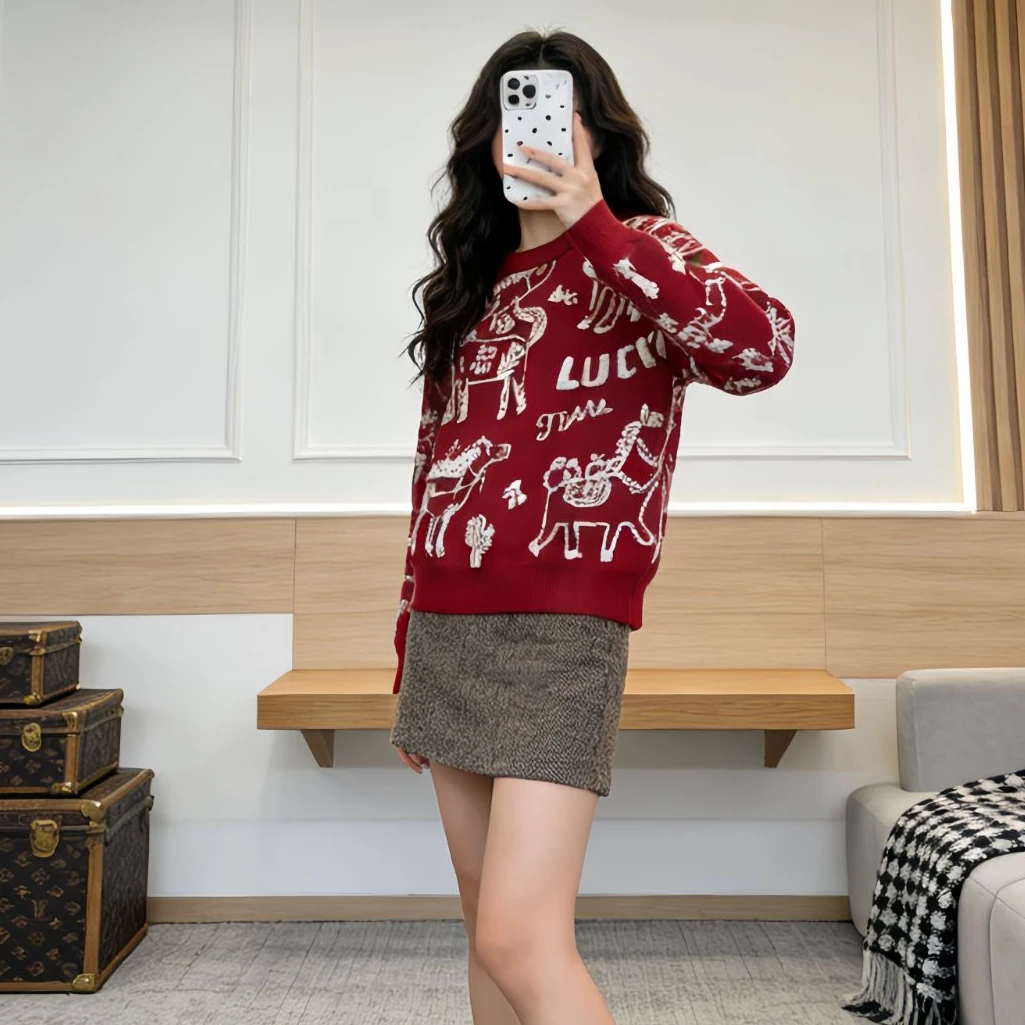 新年限定2026冬季新款本命年马上有钱男女同款圆领针织衫保暖毛衣