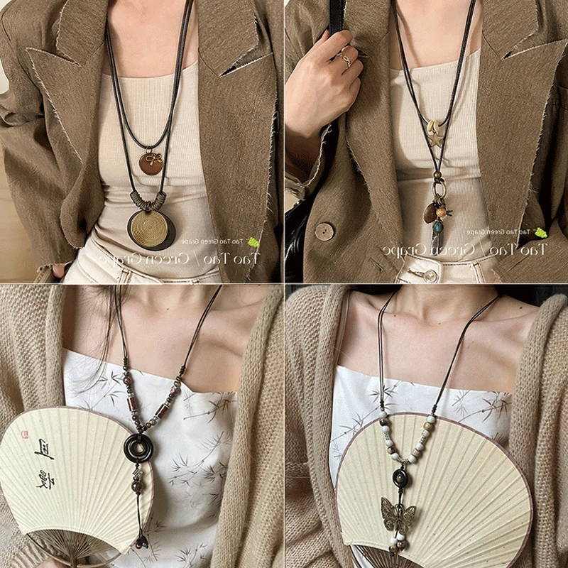 合金吊坠 复古做旧蝴蝶结项链民族风波西米亚百搭新中式长款项链