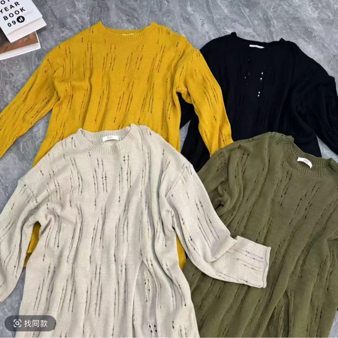 新款时尚百搭镂空工艺侧开叉长款上衣