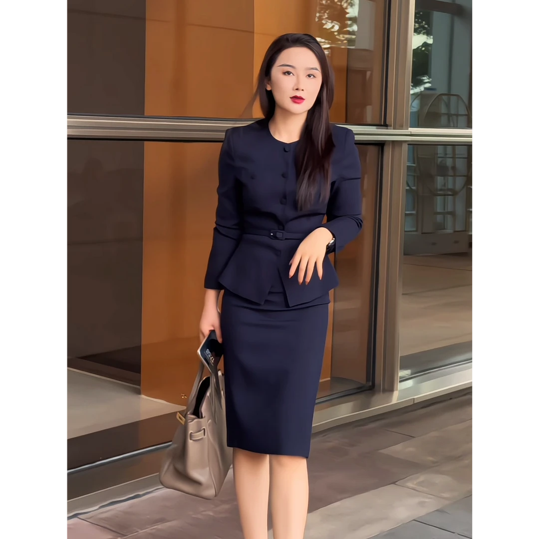 JIA SHI西装裙套装圆领小香风气质时尚显瘦简约通勤-TZ096+QB003