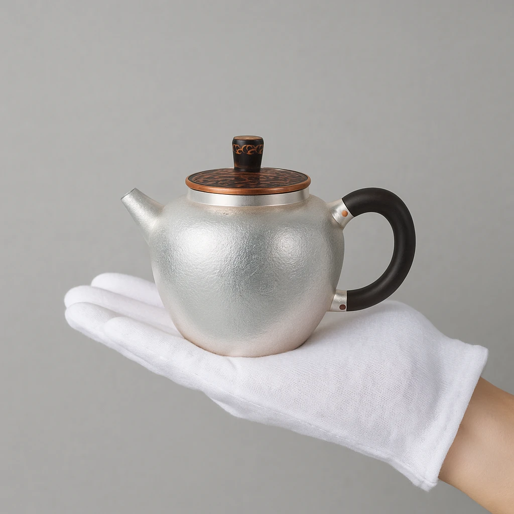 木把手镀银祥云泡茶壶