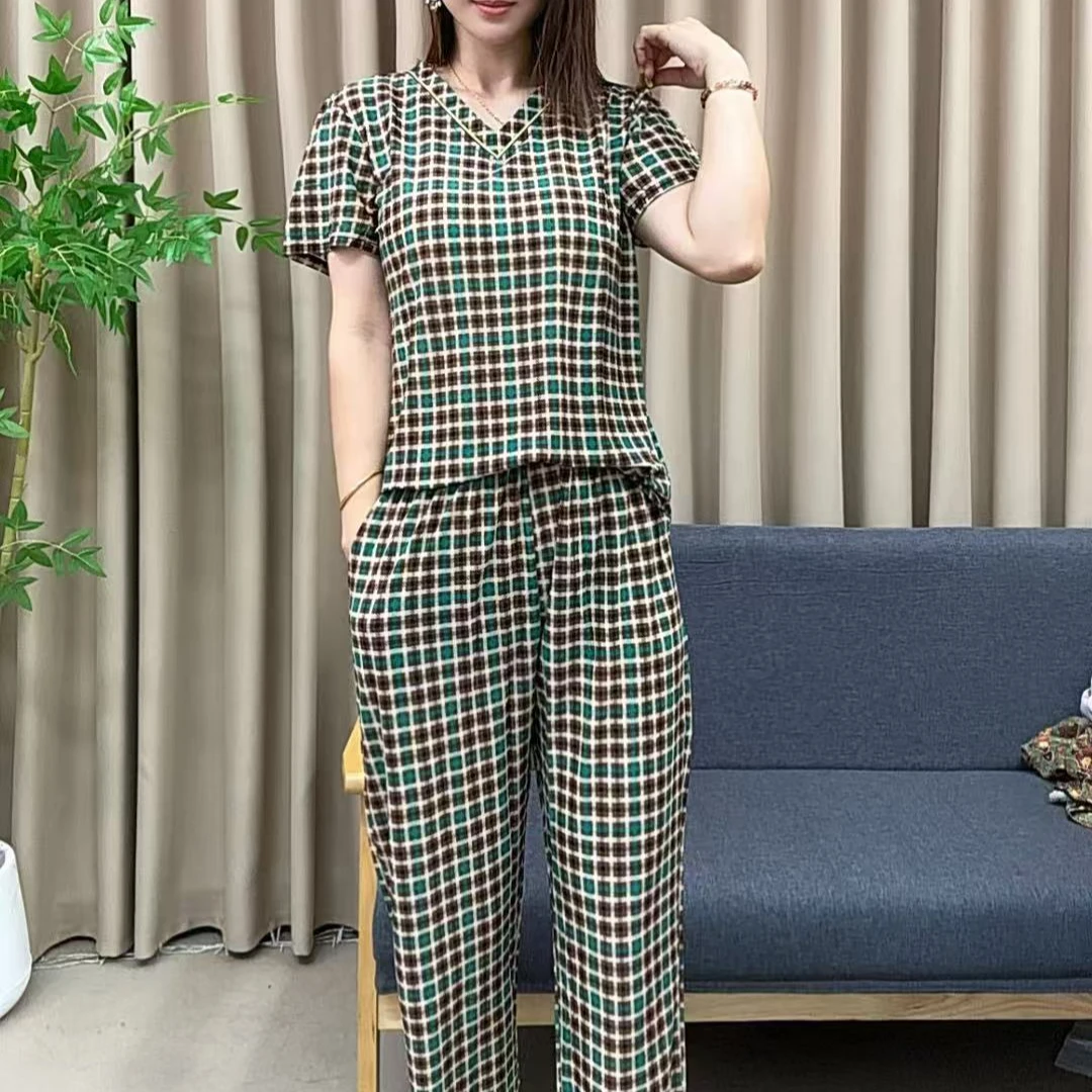 【墨严】夏季新款妈妈装套装两件套九分裤薄款