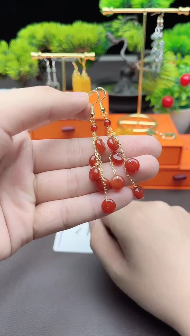 玛瑙/玉髓耳饰银S925镶嵌208