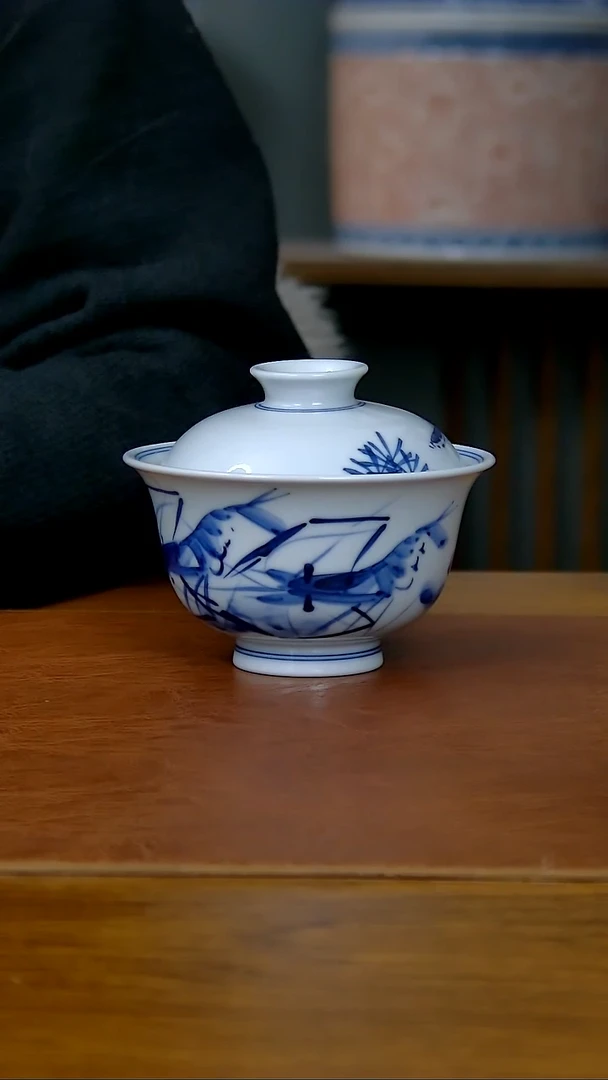 【闪购商品】陶瓷写意虾趣两才盖碗