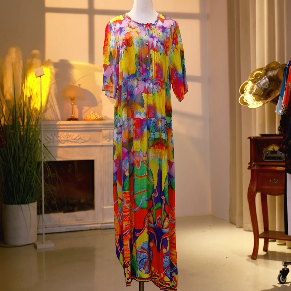 桑蚕丝高定轻奢时尚气质减龄优雅连衣裙 8890