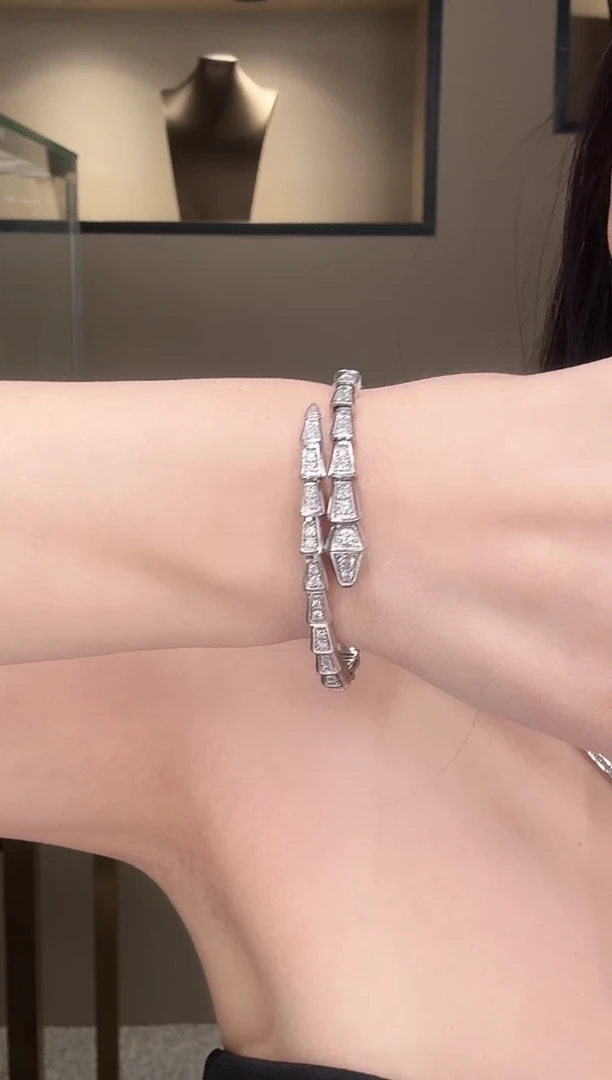 铂Pt950镶嵌手镯钻石满钻蛇骨手镯