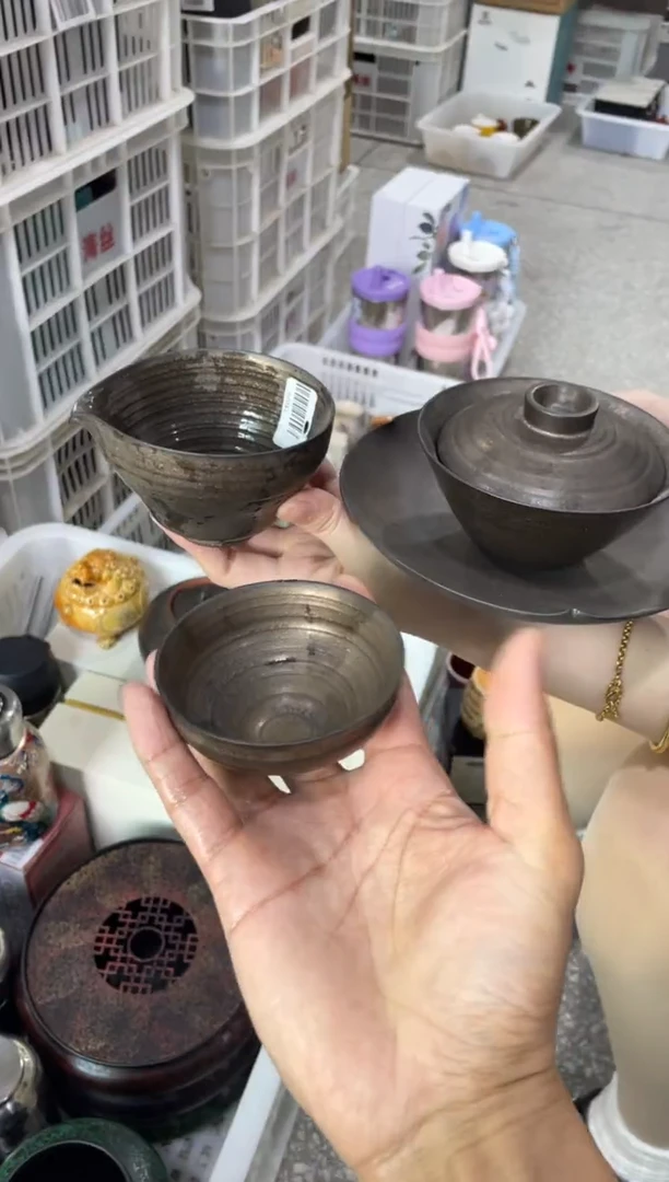 瓷片@@铁锈盖碗四件套