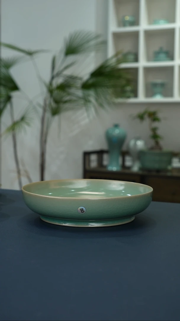 瓷片80号柴烧卷足大圆洗18.4口径二级品      洁