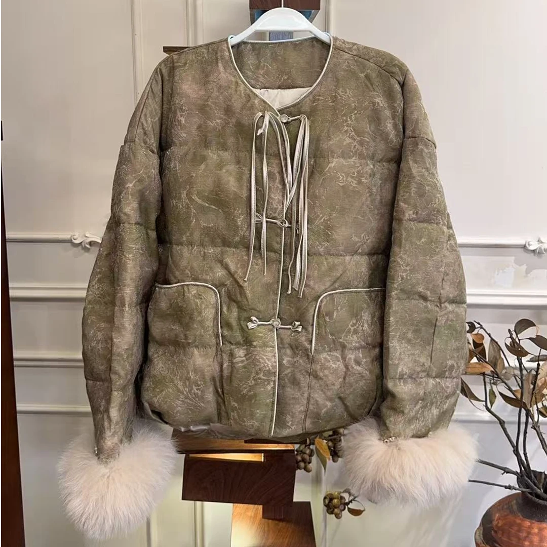 ZHUIMU.【青衣水袖】新中式国风重工提花拼接水貂毛羽绒服ZM1108