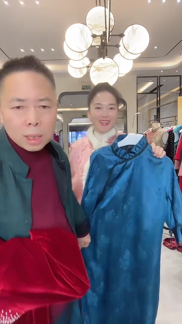 蓝色真丝香云纱高定连衣裙均码 999