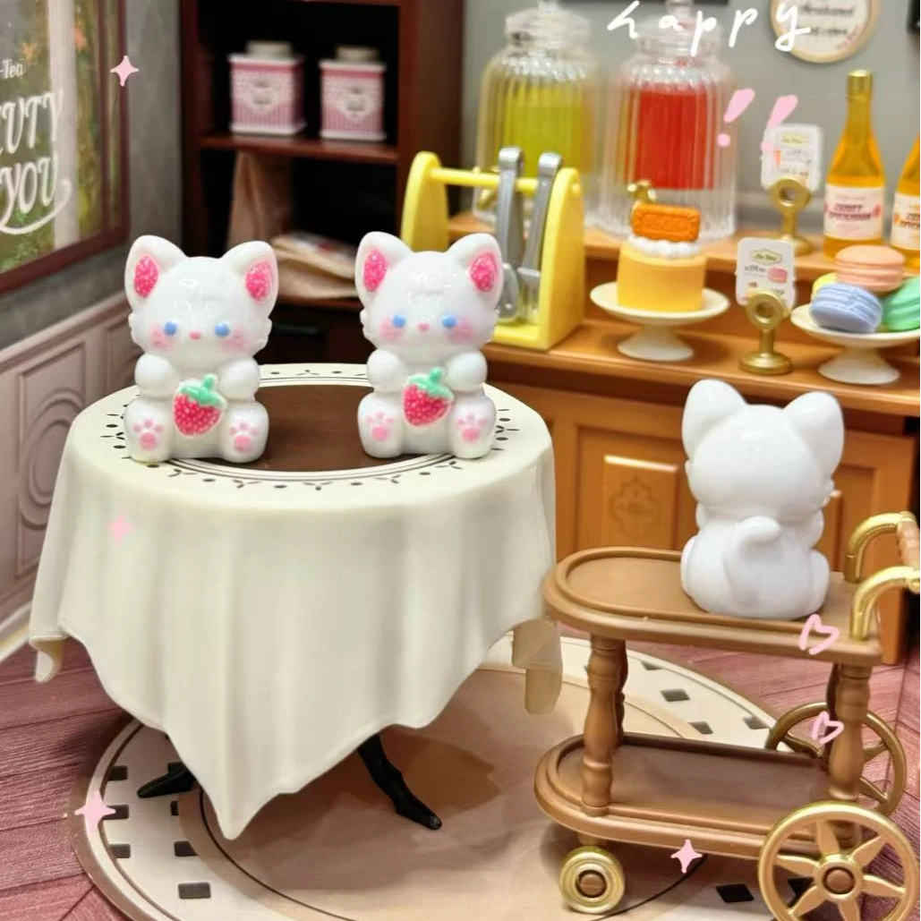 小雨定制【草莓猫】仿真食玩diy树脂配件迷你玩具配件