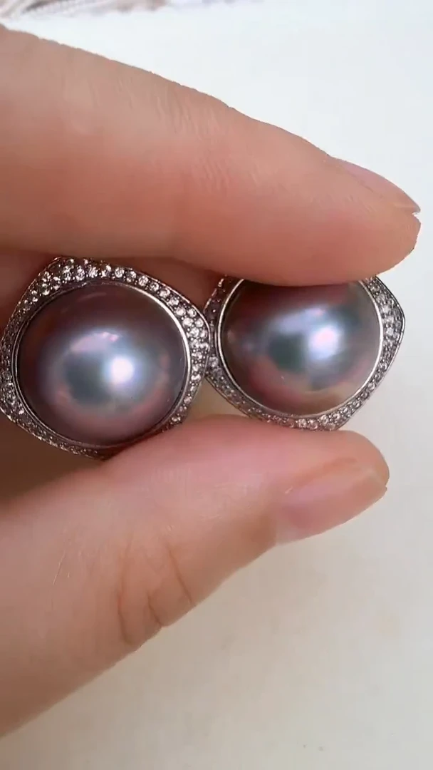 耳饰拼合珍珠（马贝珠）未镶嵌四方灰色