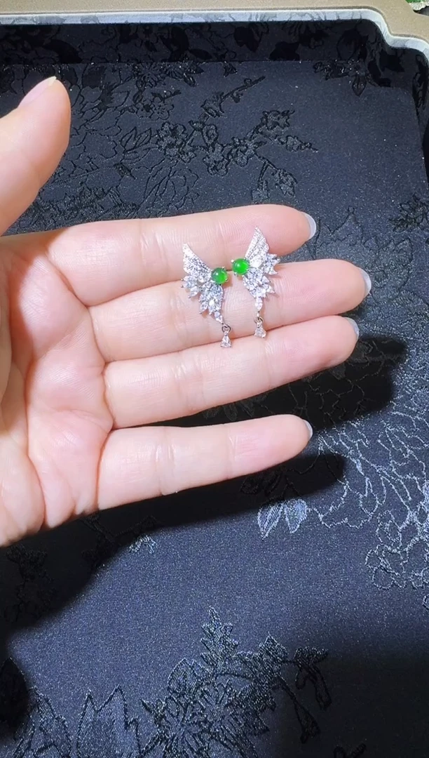 【闪购商品】翡翠耳饰银S925镶嵌耳钉
