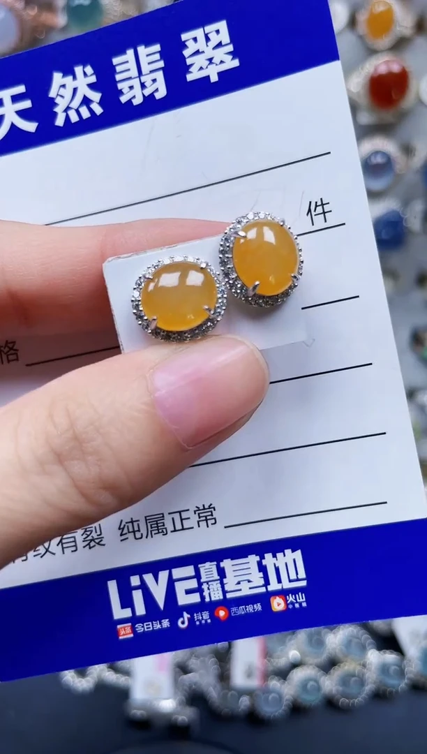 银S925镶嵌翡翠耳饰457