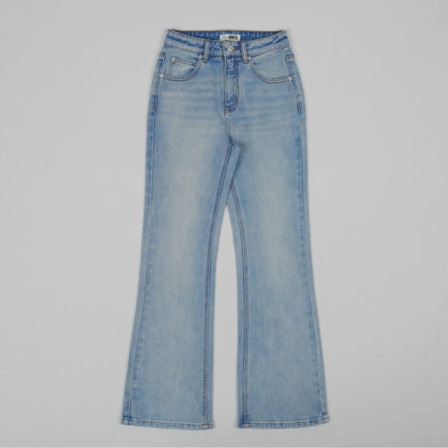 MISSHONEE 0018夏季宽松水洗微喇蓝色休闲夏季女装复古牛仔裤