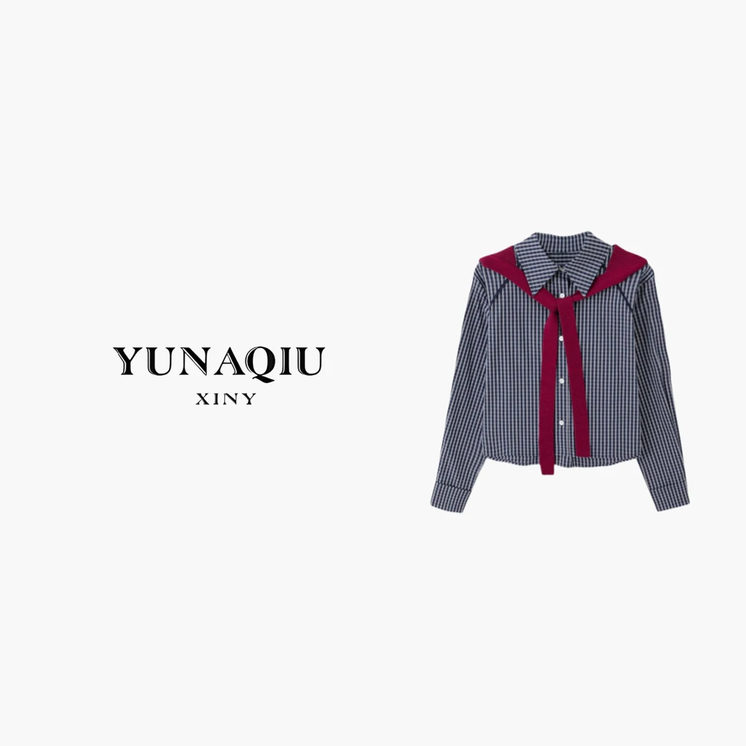 YUNAQIU 时尚休闲翻领披肩衬衫-9015