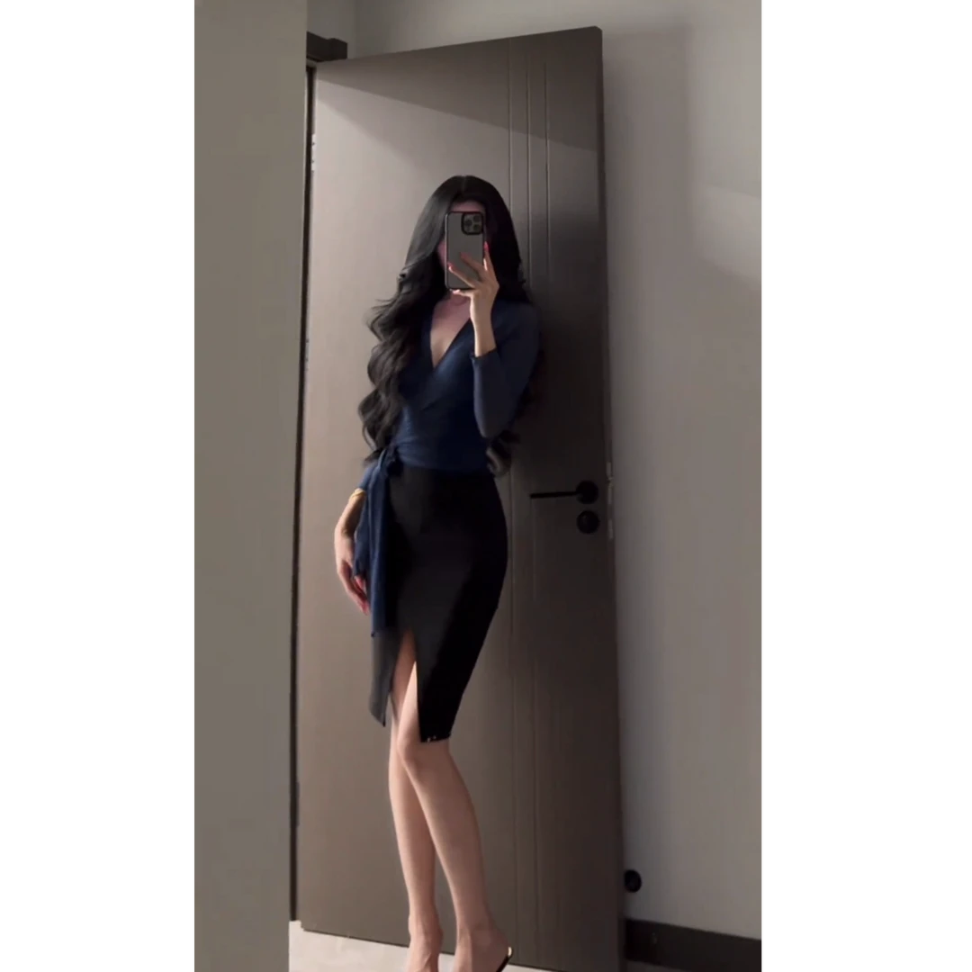 纯欲性感御姐深v系带网纱显瘦上衣女辣妹包臀半身裙两件套装2025