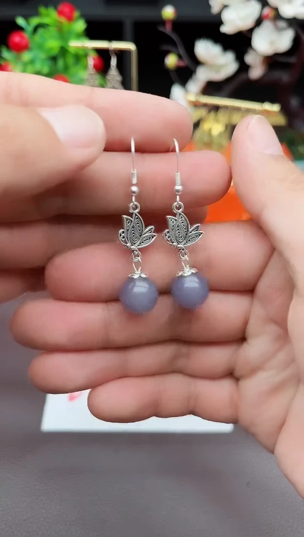 玛瑙/玉髓耳饰银S925镶嵌C06