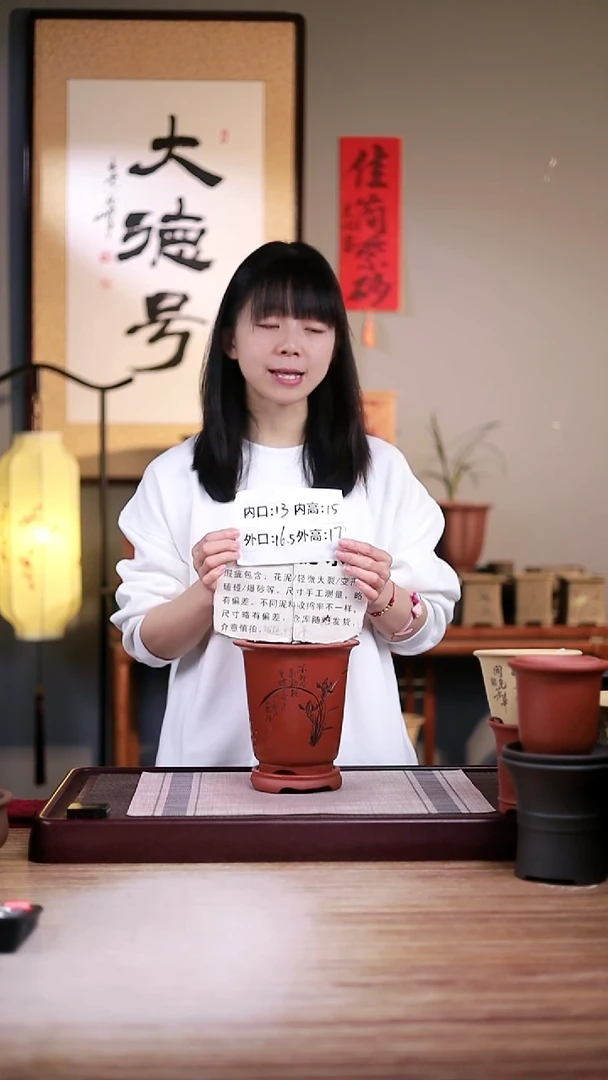 紫砂花盆瑕疵清水泥新款刻兰花小金钟1号带侧孔一只带瑕疵高托