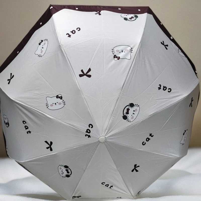 三折可爱手动晴雨伞学生用防紫外线黑胶两用伞遮阳伞太阳伞折叠