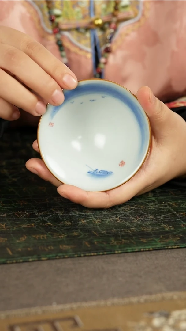瓷片善窑厂汝窑月白斗笠杯