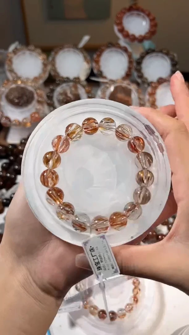 水晶手串未镶嵌黑金超七12+