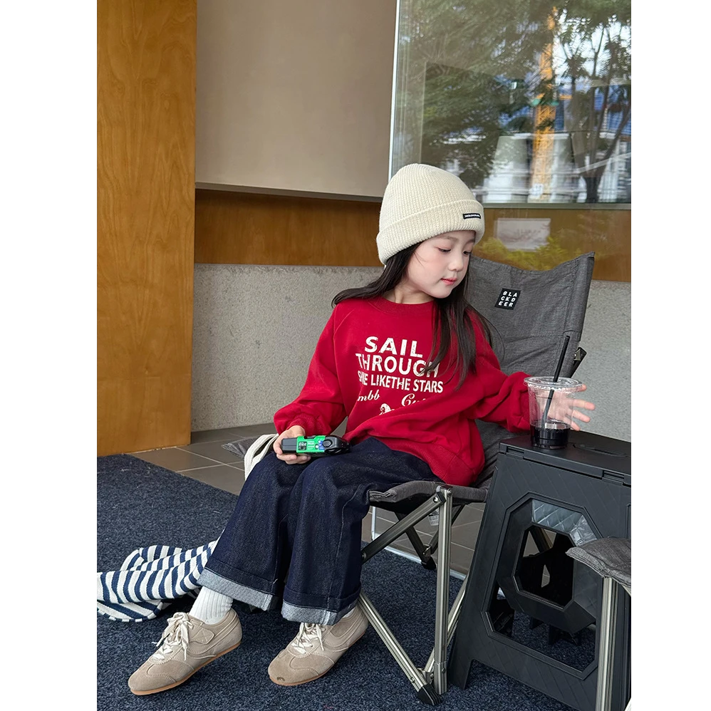 高品质【小梨涡】女童秋季休闲洋气上衣儿童韩版刺绣字母卫衣25F021