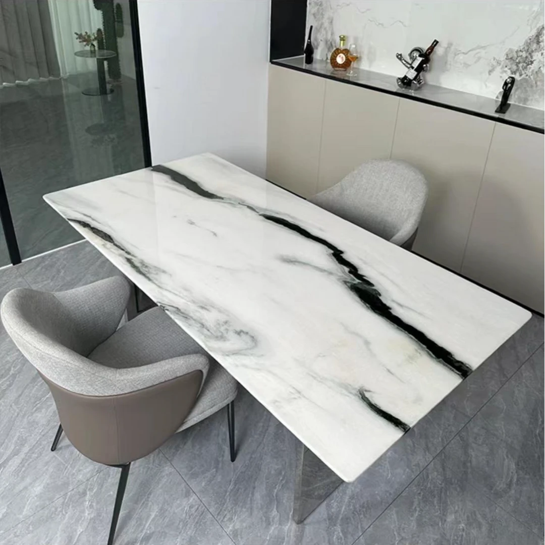 鼎晟奢石【熊猫白】 “加厚”天然奢石意式轻奢餐桌 客厅餐厅高档别墅