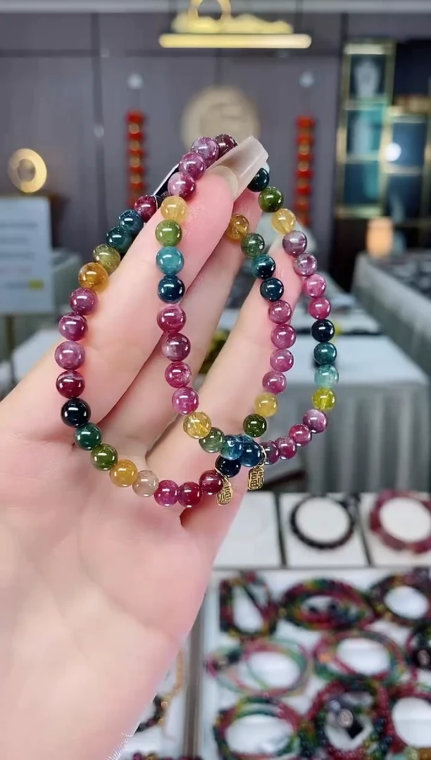 老矿碧玺油料色标单圈手串5mm+未镶嵌碧玺mz多样性发货一条
