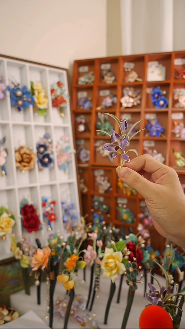 手工非遗绒花发夹