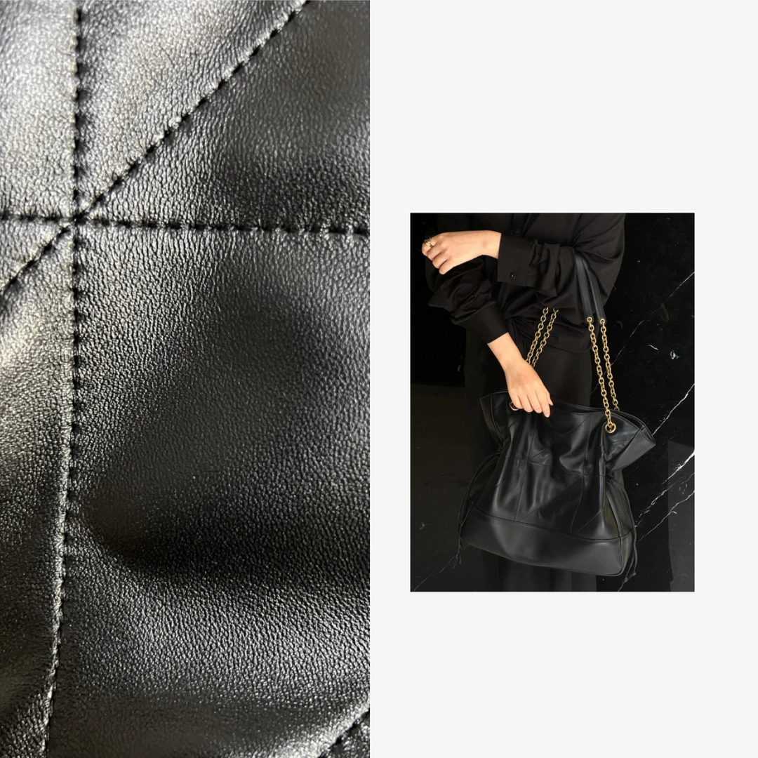 水桶包时尚休闲百搭黑色真皮单肩菱格肩包小号