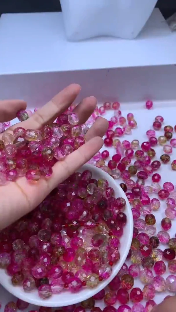 颈饰未镶嵌水晶W3274-西瓜碧玺切面米珠9mm*10颗