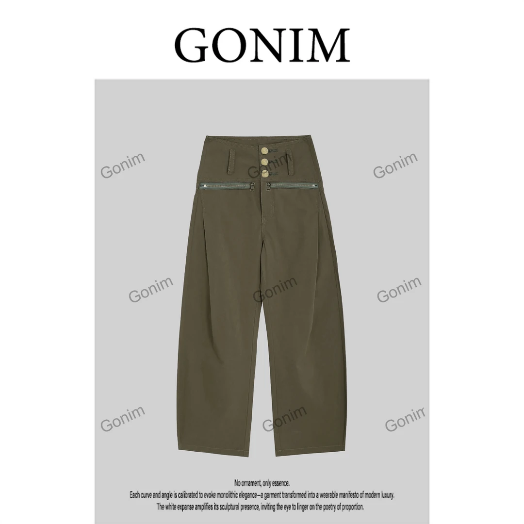 Gonim“质感至上”2025夏季设计师美式复古工装裤直筒宽松休闲裤女