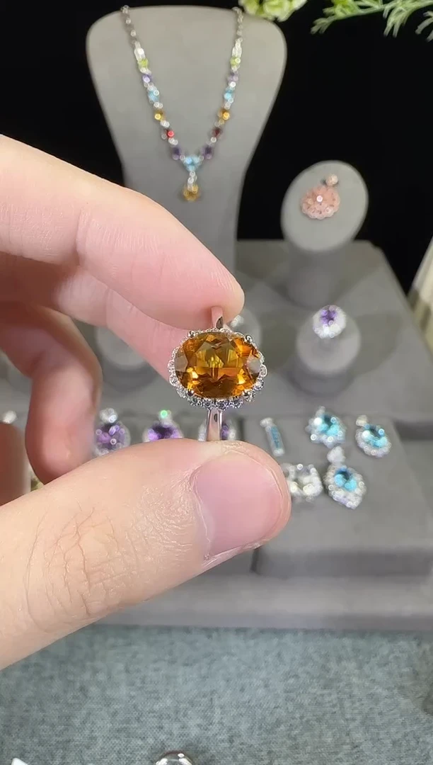 黄晶戒指银S925镶嵌10*8mm戒指