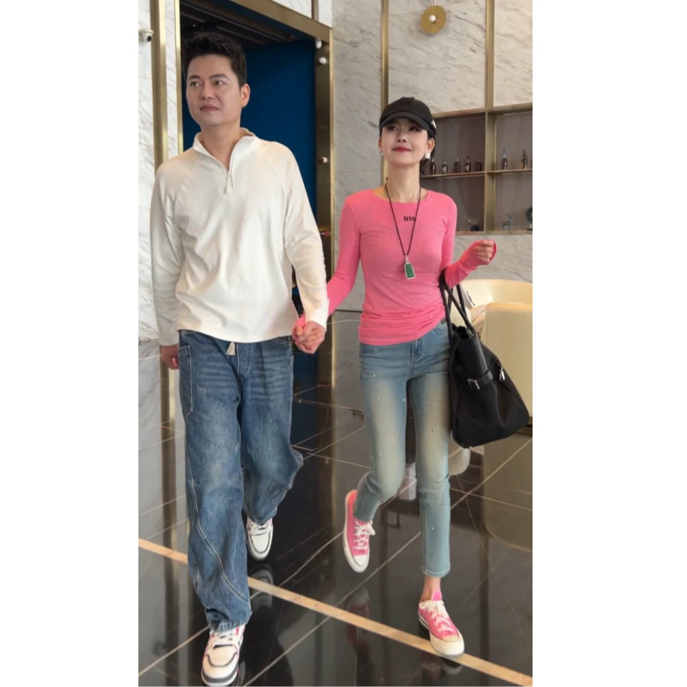 早春新款休闲百搭显瘦带钻高弹烟管九分牛仔裤A0121