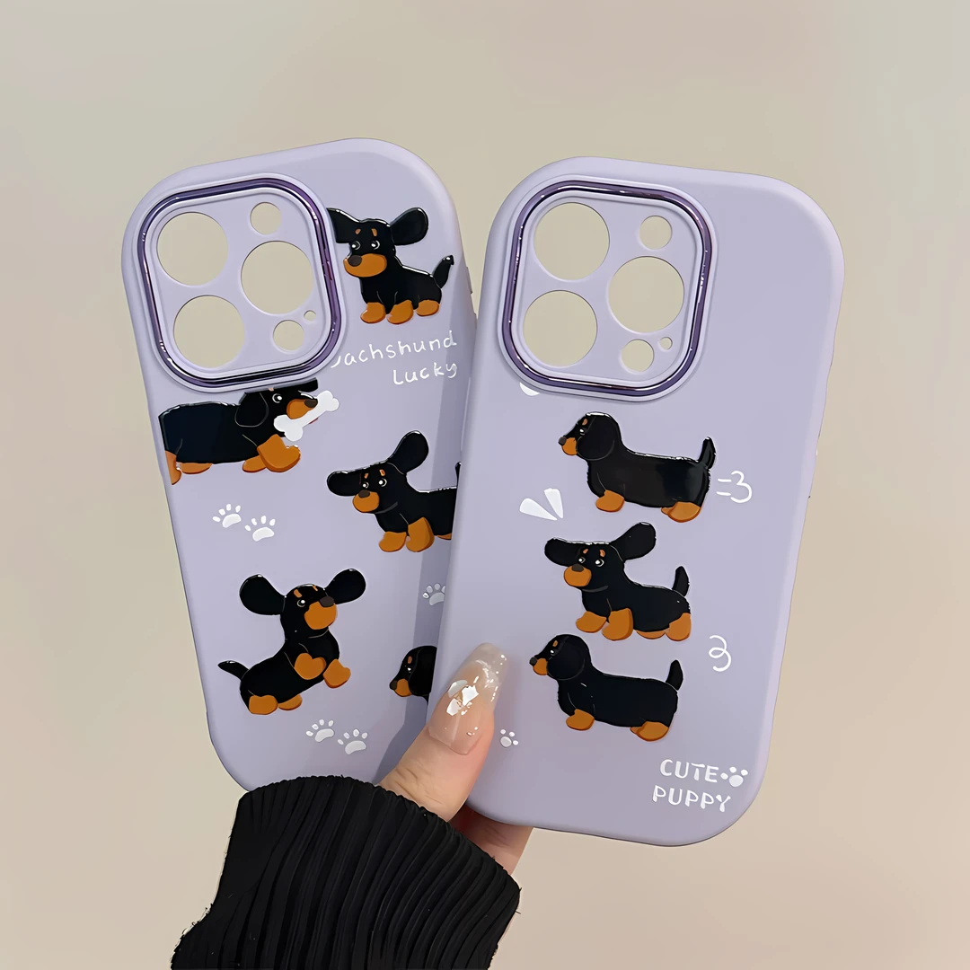 适用苹果16pro金属小胖妹iPhone15手机壳可爱腊肠狗防摔小众华为p