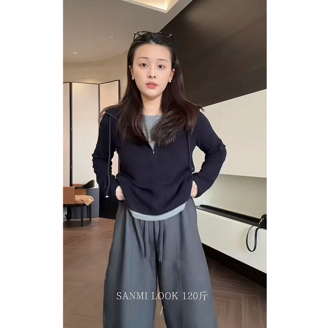 SANMI/叁米   绒感厚版假两件连帽长袖帽衫  33612