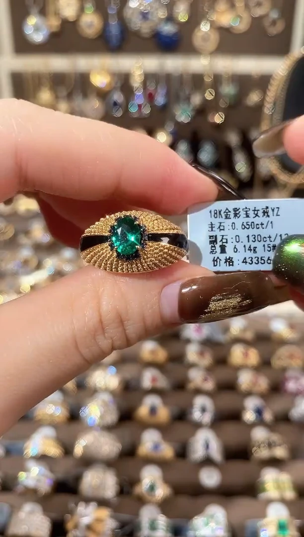 18K金镶嵌戒指祖母绿18K金祖母绿蓝宝女戒15