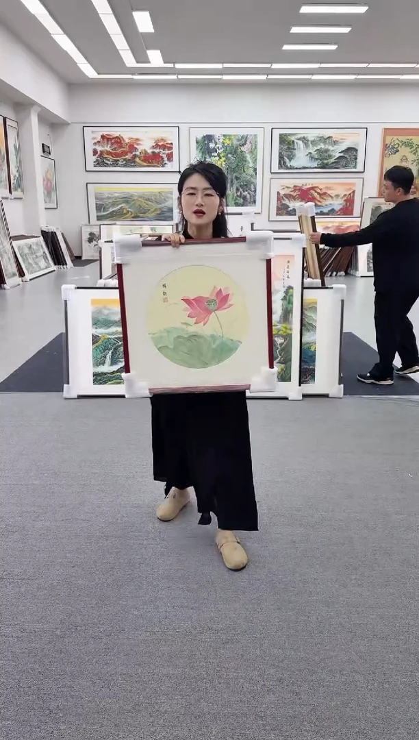 国画手绘  荷韵   60*60
