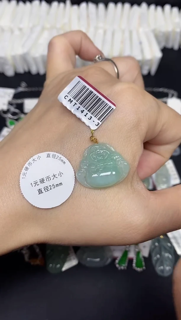 吊坠(不含链)18K金镶嵌翡翠佛公18K金扣镶嵌@@CMT1413-3