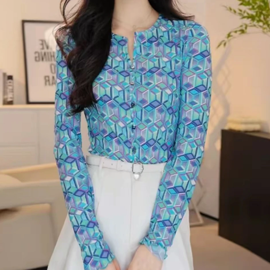 GIRDEAR/哥弟新款百搭气质设计款几何图案T时尚防晒上衣130098