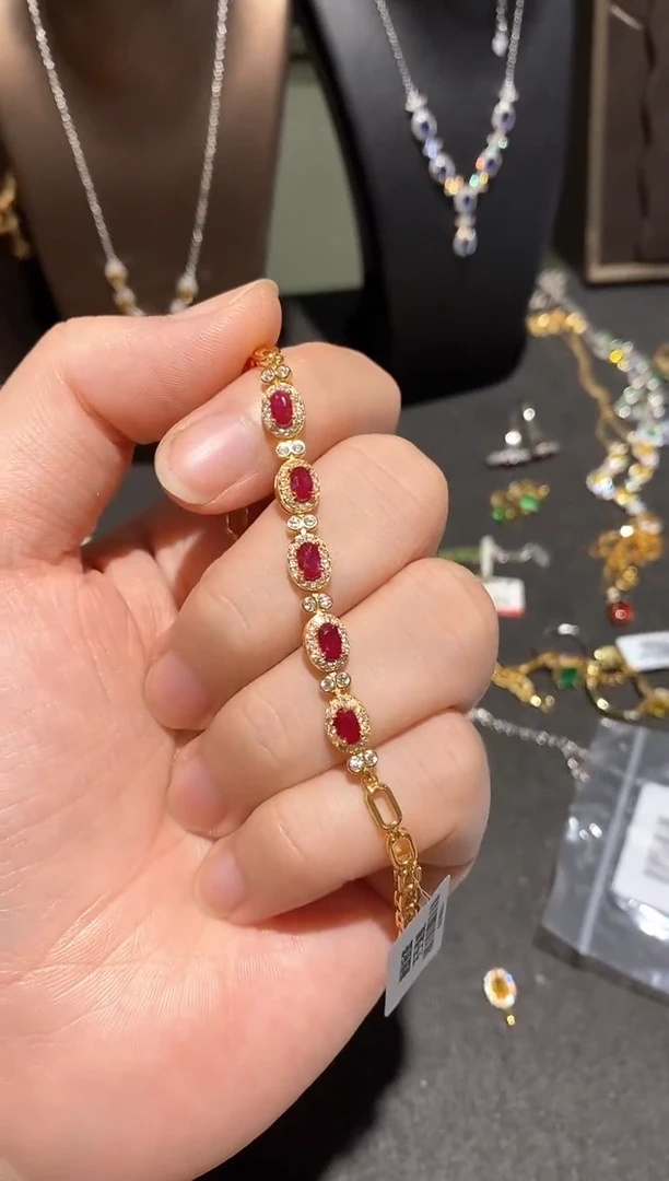 银S925镶嵌手链红宝石手链