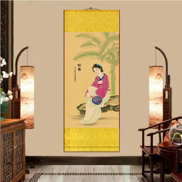 【福利】舒雅35*110cm书房卧室玄关实木卷轴挂画