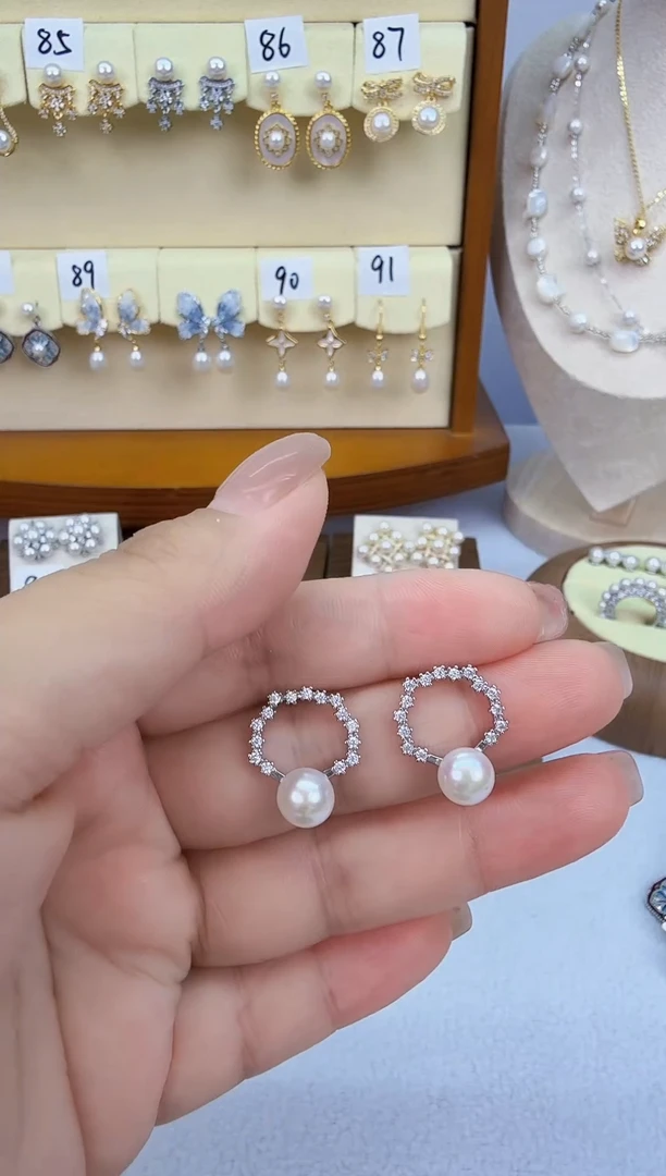 未镶嵌耳饰淡水珍珠银