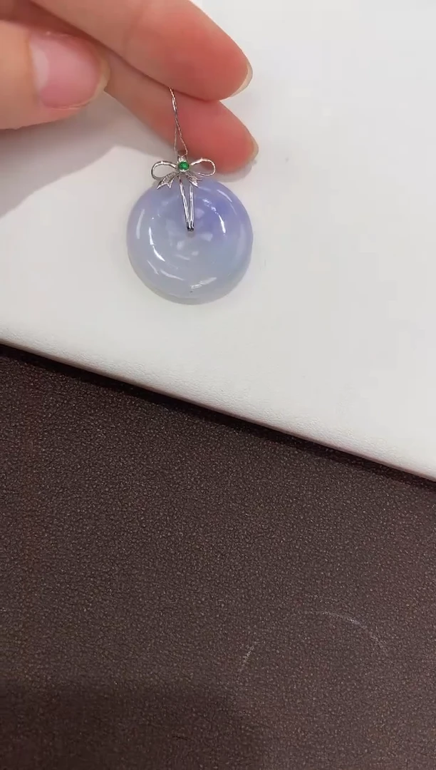 翡翠18K金镶嵌吊坠(赠链)天然缅甸A货翡翠