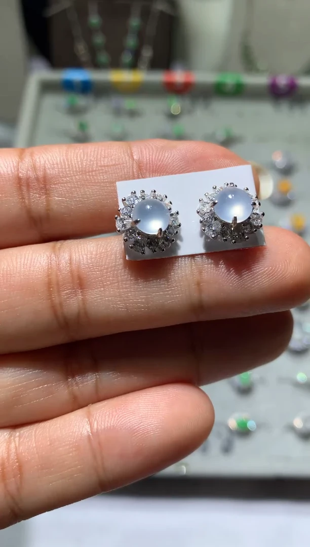 银S925镶嵌翡翠耳饰耳钉