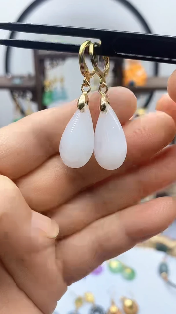 和田玉14K金镶嵌耳饰63